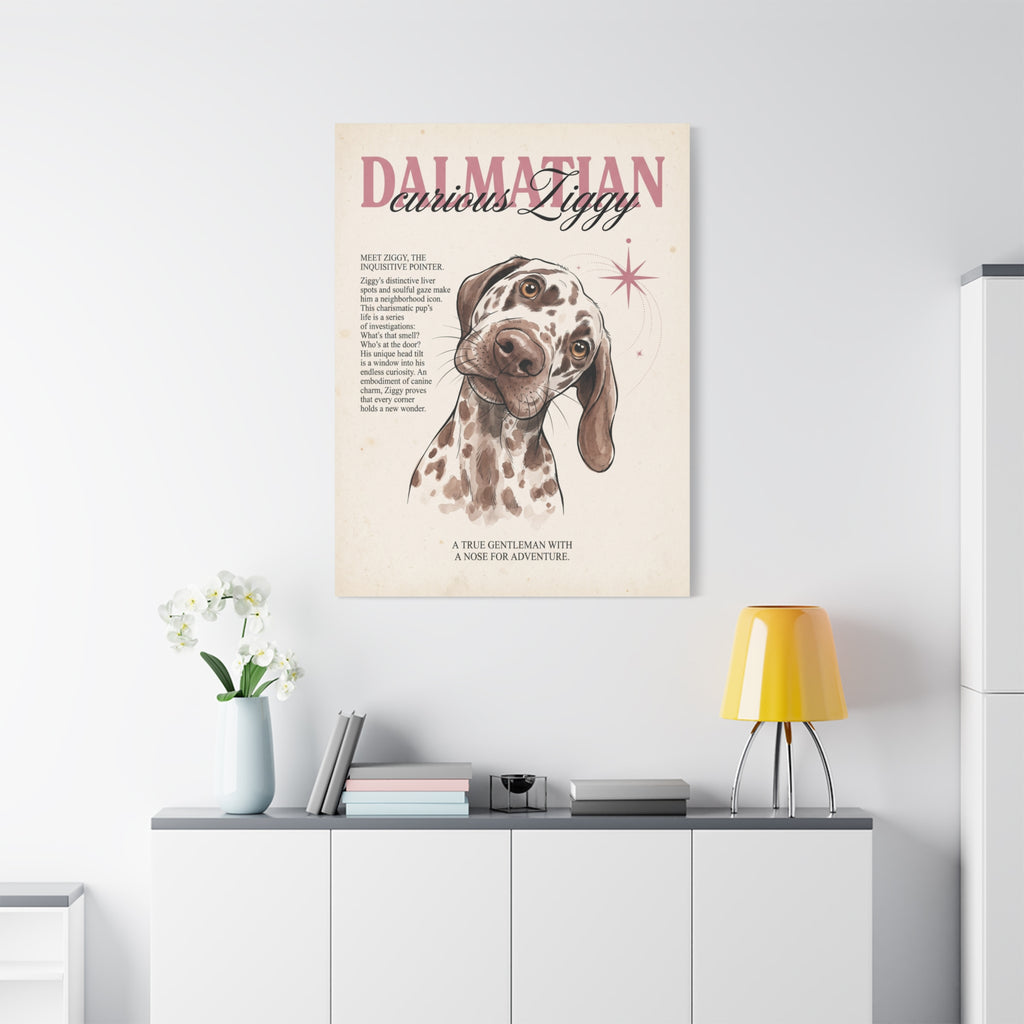 Curious Ziggy Dalmatian Matte Canvas, Vintage Sepia Dog Wall Art