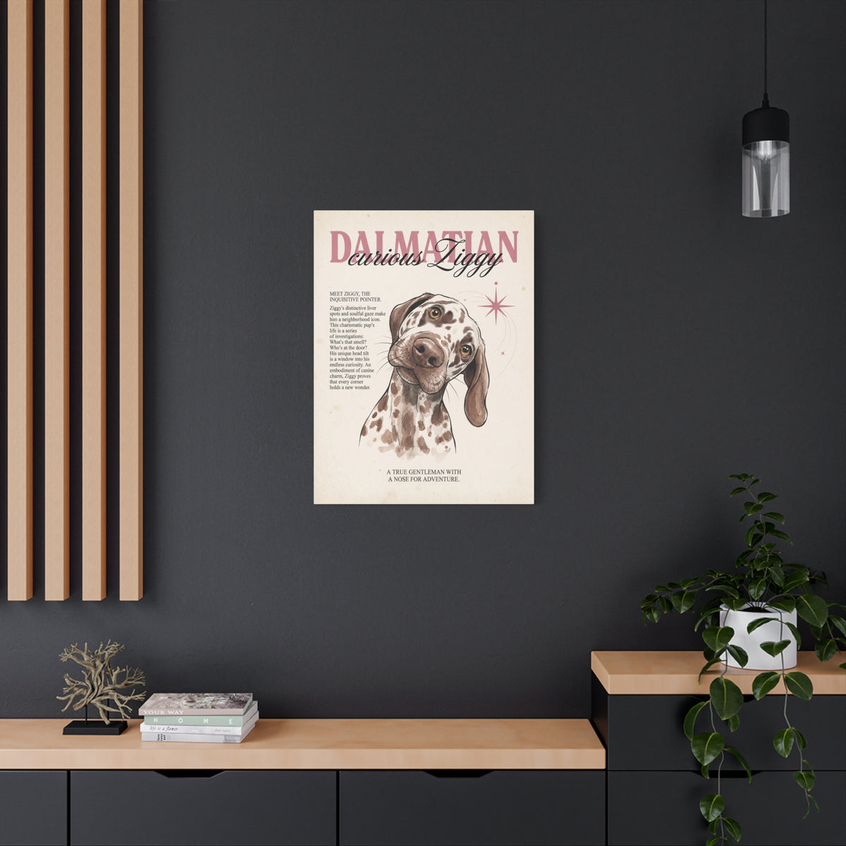 Curious Ziggy Dalmatian Matte Canvas, Vintage Sepia Dog Wall Art