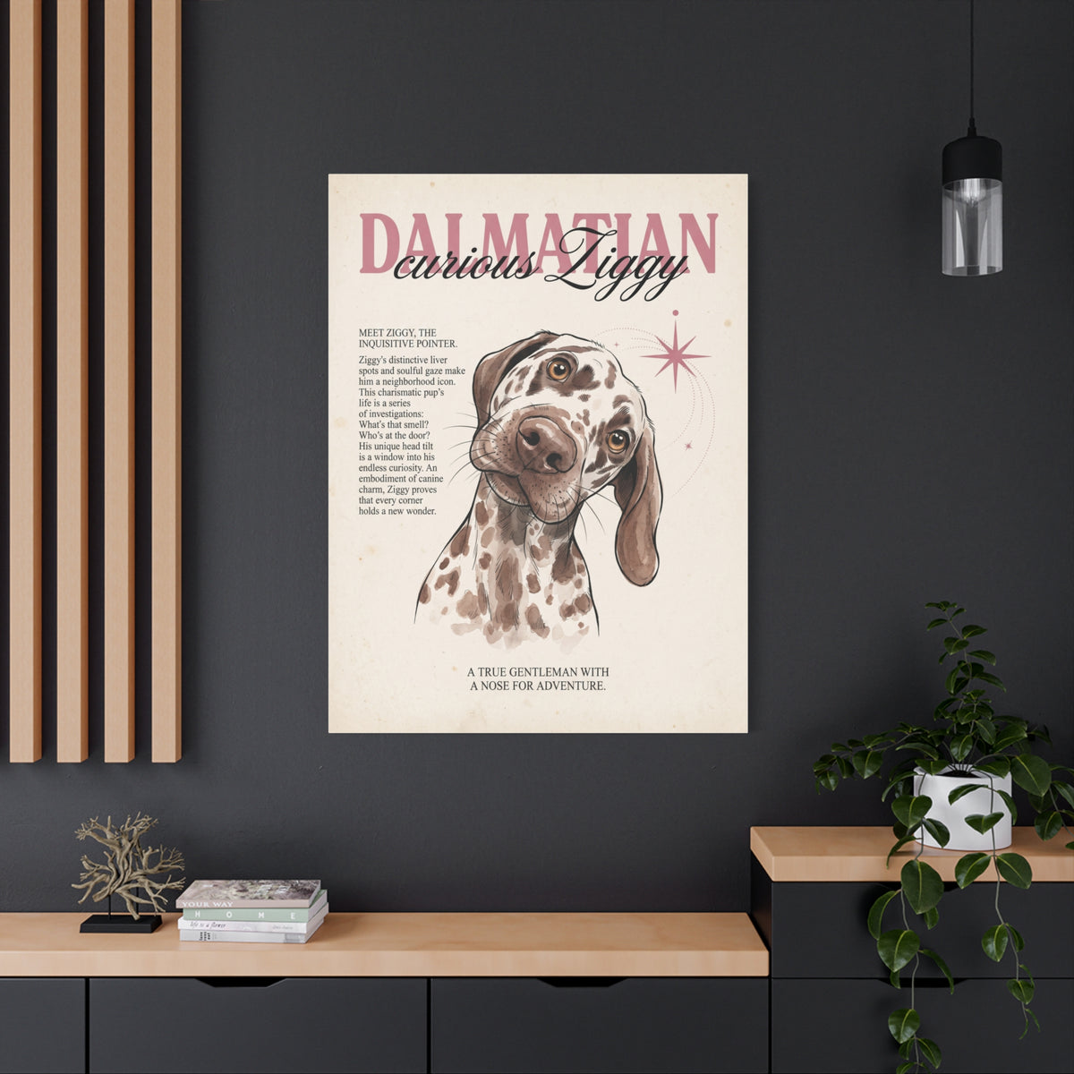 Curious Ziggy Dalmatian Matte Canvas, Vintage Sepia Dog Wall Art