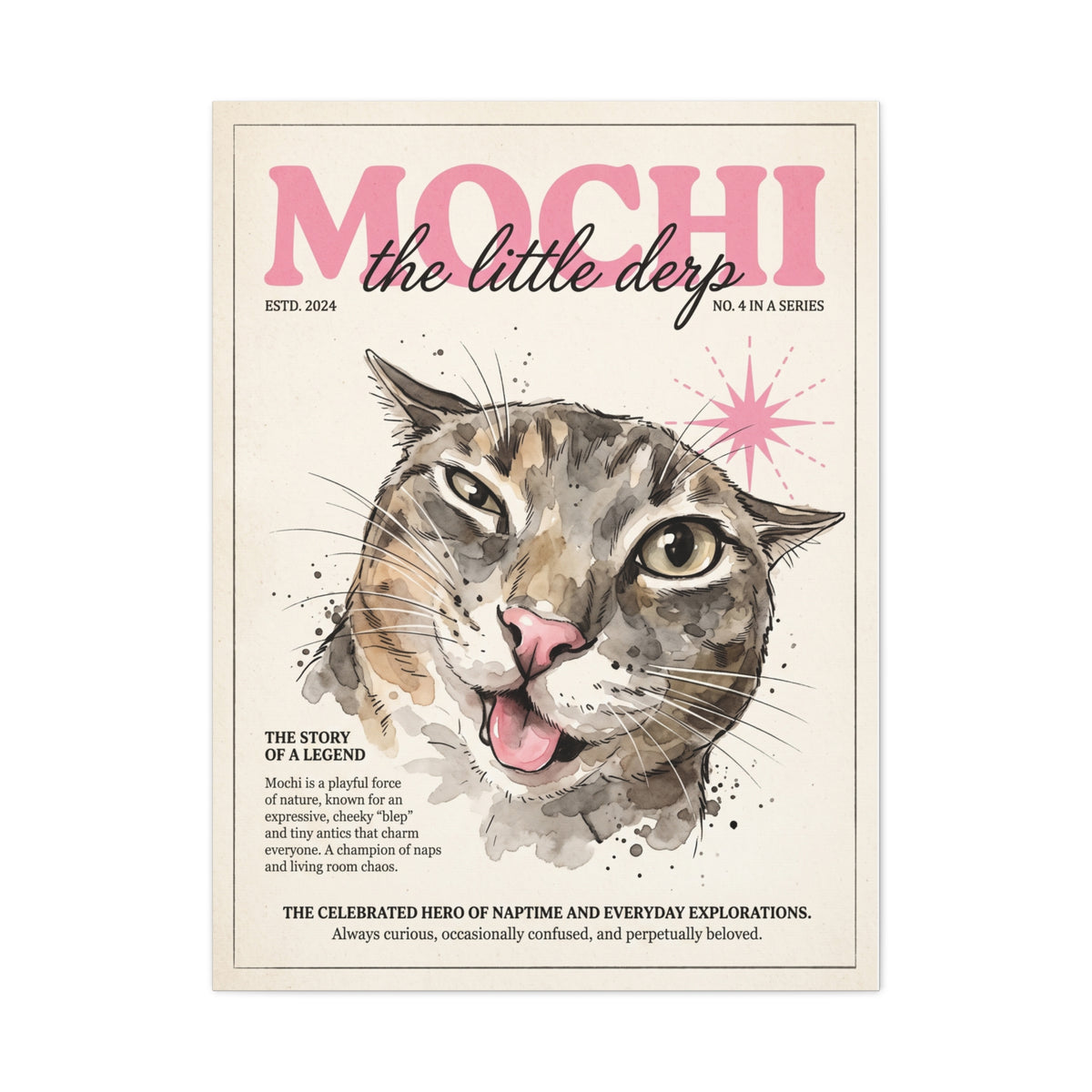 Mochi the Little Derp, Whimsical Cat Matte Stretched Canvas