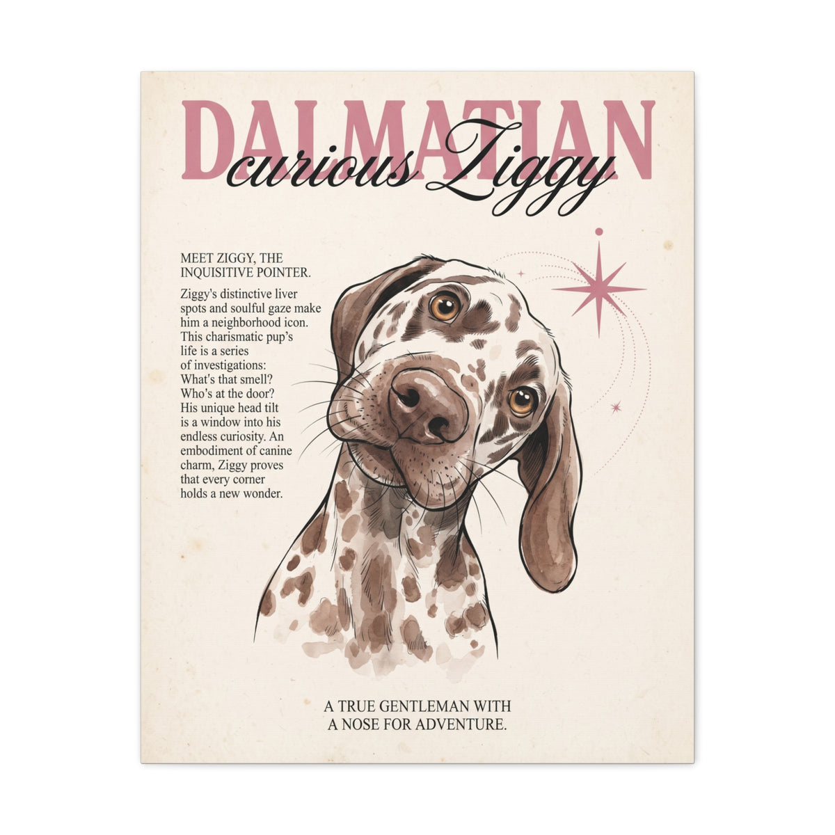 Curious Ziggy Dalmatian Matte Canvas, Vintage Sepia Dog Wall Art