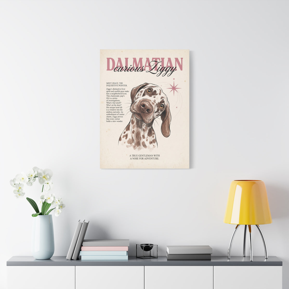 Curious Ziggy Dalmatian Matte Canvas, Vintage Sepia Dog Wall Art