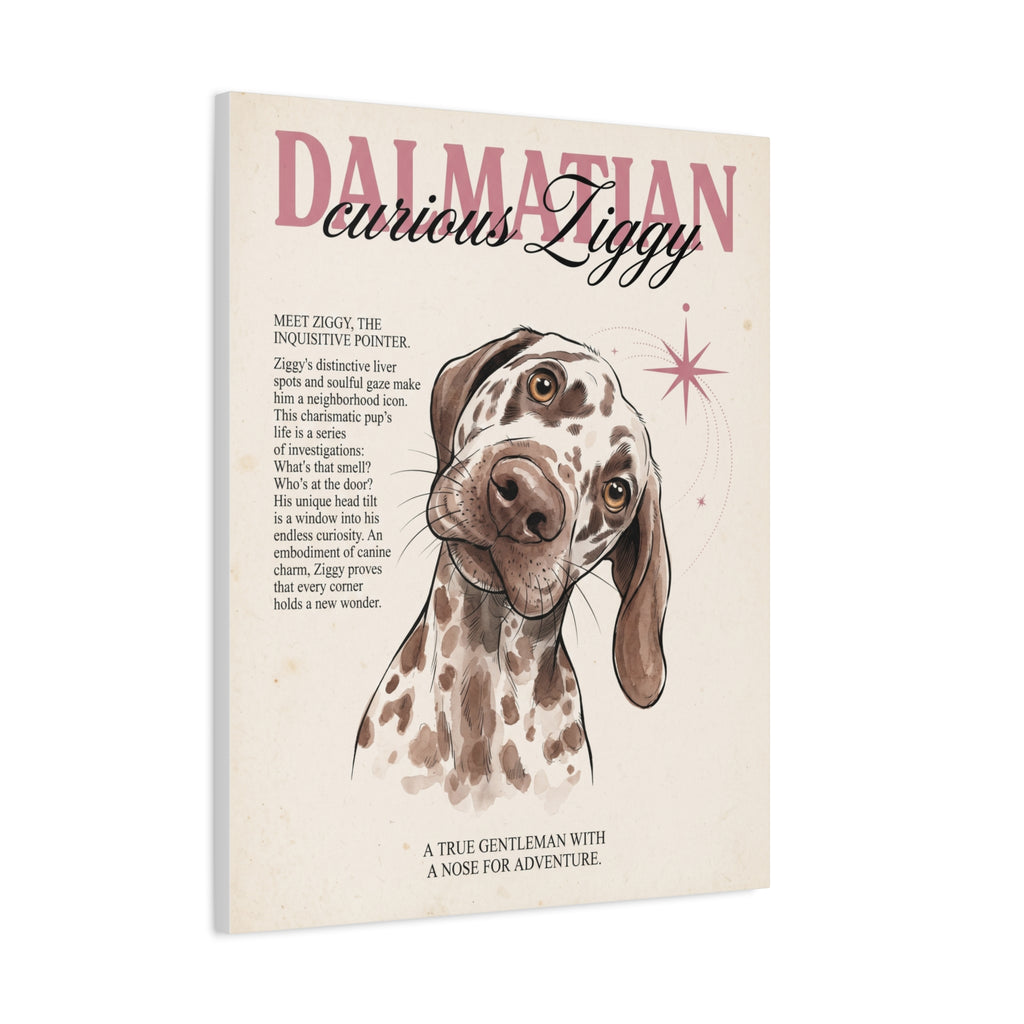 Curious Ziggy Dalmatian Matte Canvas, Vintage Sepia Dog Wall Art
