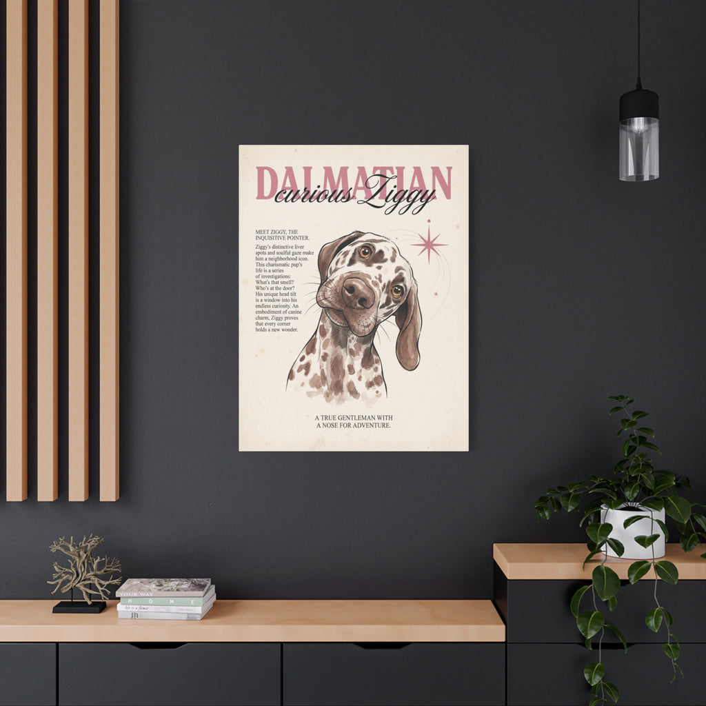 Curious Ziggy Dalmatian Matte Canvas, Vintage Sepia Dog Wall Art