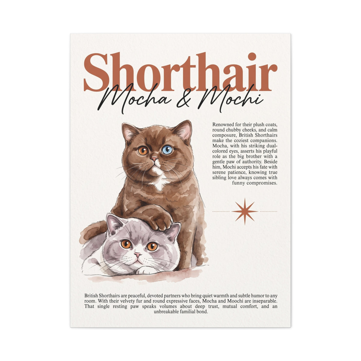 British Shorthair Cats Canvas Print, "Mocha & Mochi" Matte Stretched Wall Art