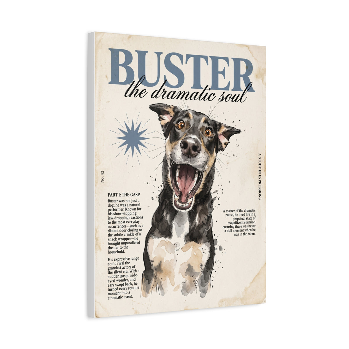 Buster the Dramatic Soul Canvas Wall Art, Pet Portrait Matte Stretched Print