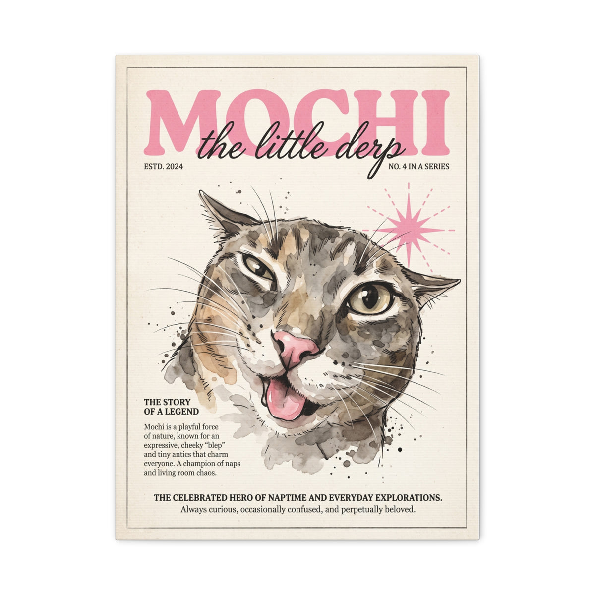 Mochi the Little Derp, Whimsical Cat Matte Stretched Canvas