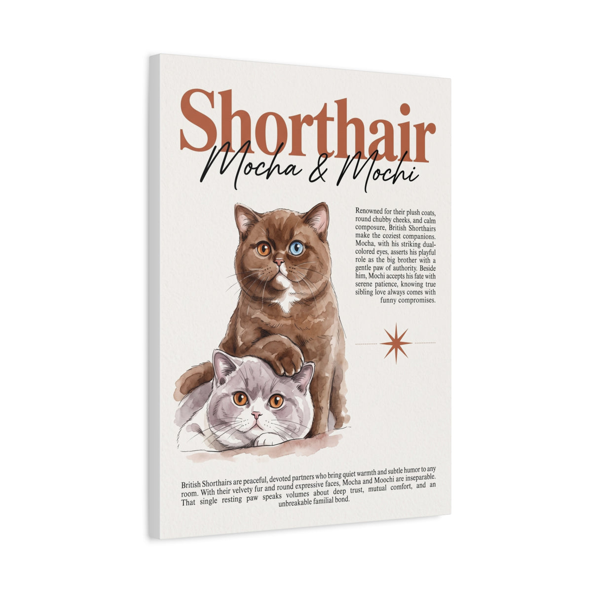 British Shorthair Cats Canvas Print, "Mocha & Mochi" Matte Stretched Wall Art