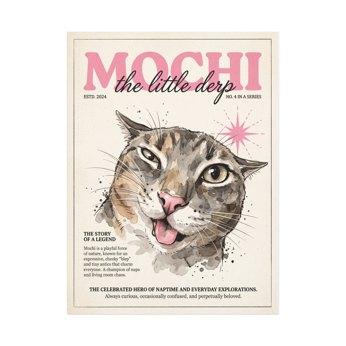 Mochi the Little Derp, Whimsical Cat Matte Stretched Canvas