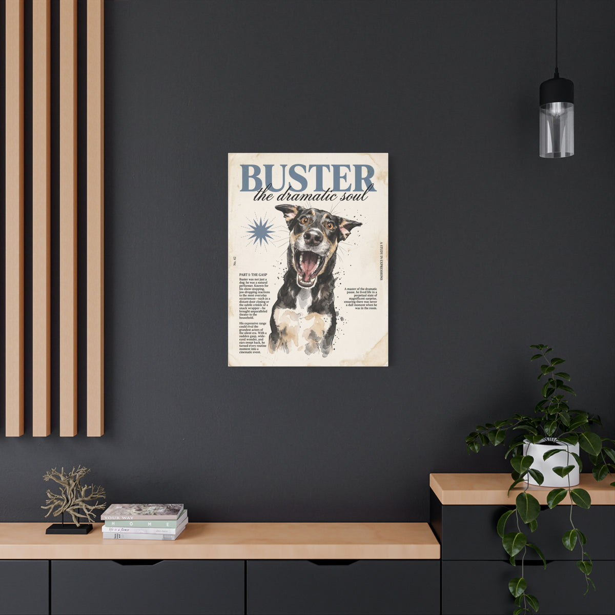 Buster the Dramatic Soul Canvas Wall Art, Pet Portrait Matte Stretched Print
