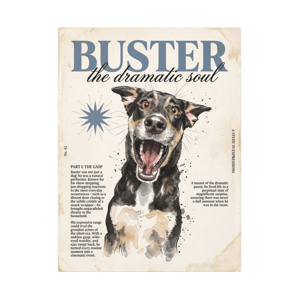 Buster the Dramatic Soul Canvas Wall Art, Pet Portrait Matte Stretched Print