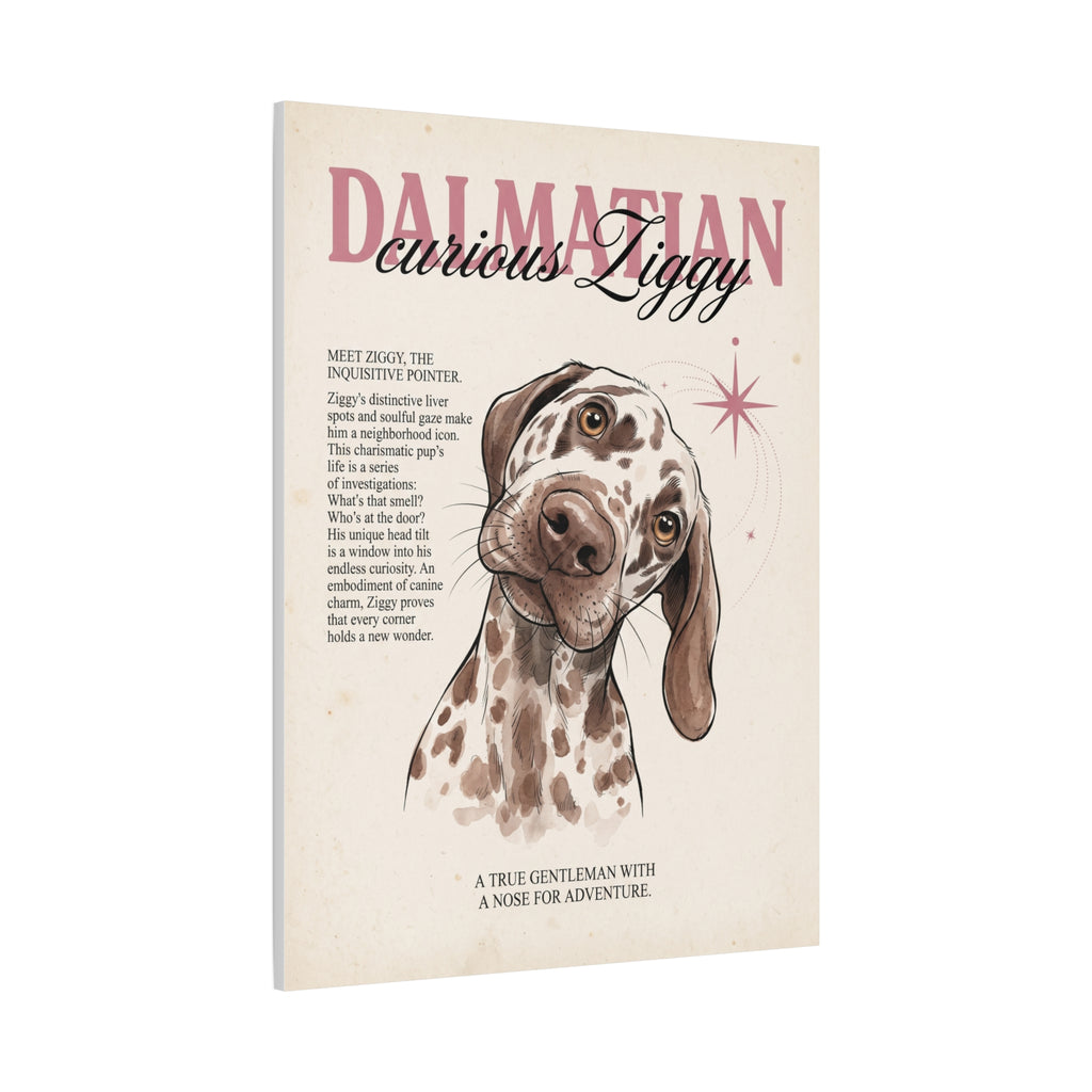 Curious Ziggy Dalmatian Matte Canvas, Vintage Sepia Dog Wall Art