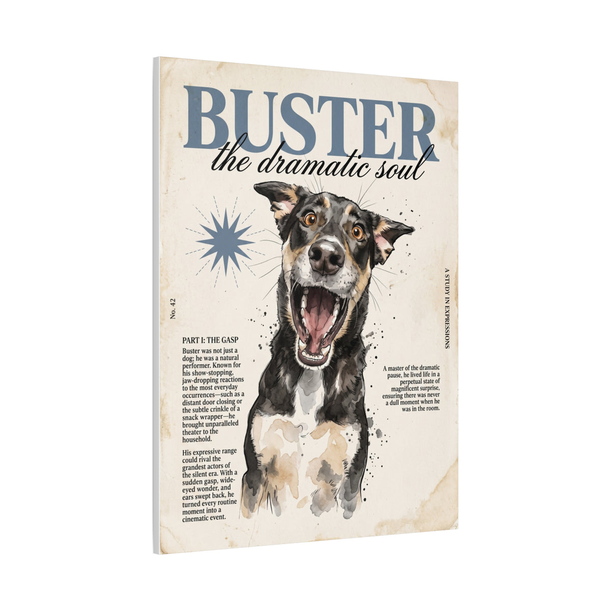Buster the Dramatic Soul Canvas Wall Art, Pet Portrait Matte Stretched Print