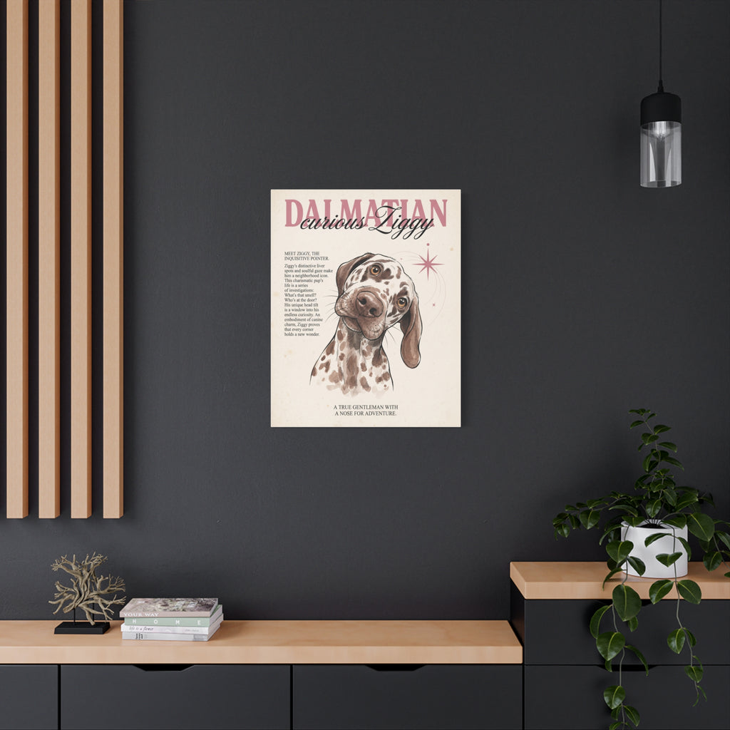 Curious Ziggy Dalmatian Matte Canvas, Vintage Sepia Dog Wall Art