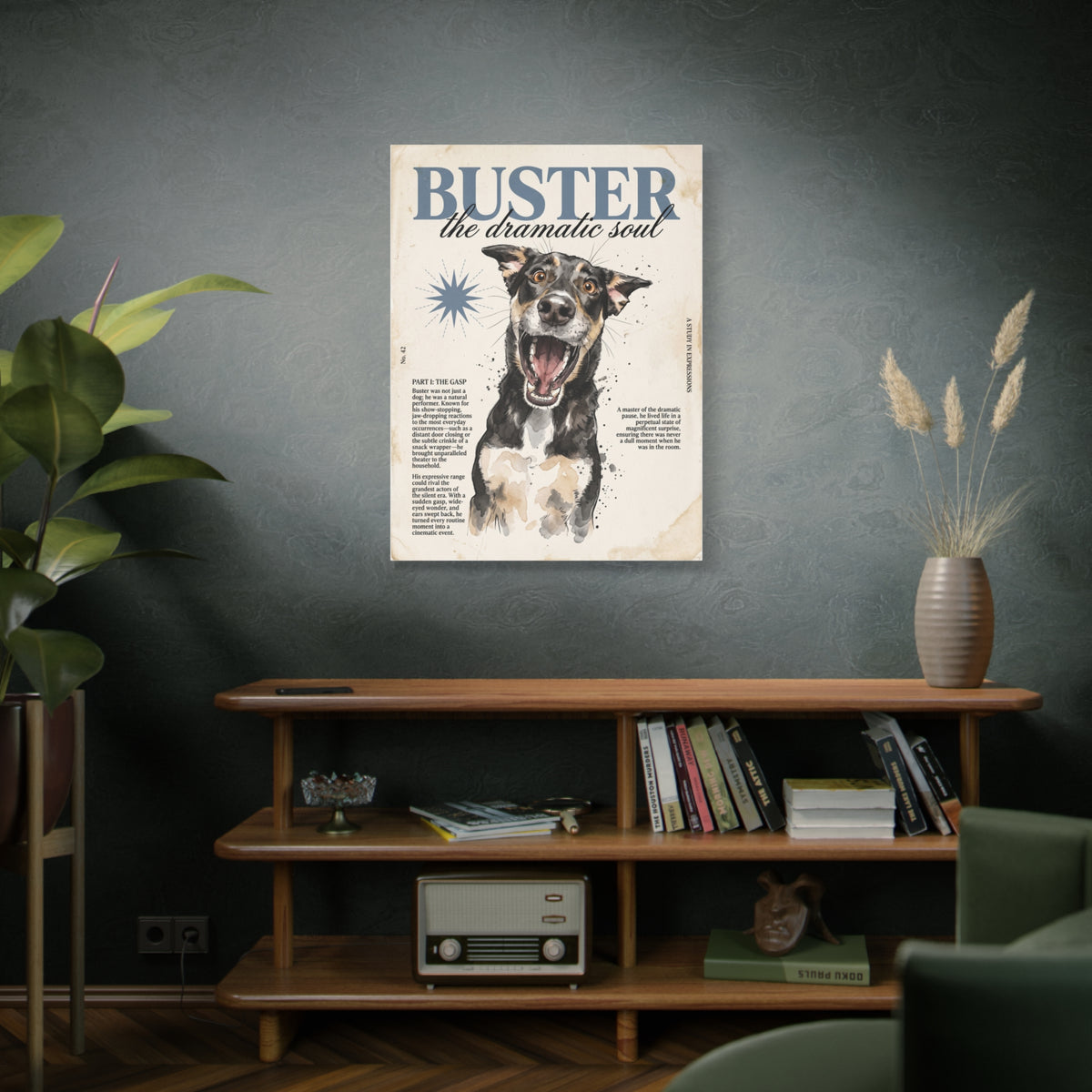 Buster the Dramatic Soul Canvas Wall Art, Pet Portrait Matte Stretched Print