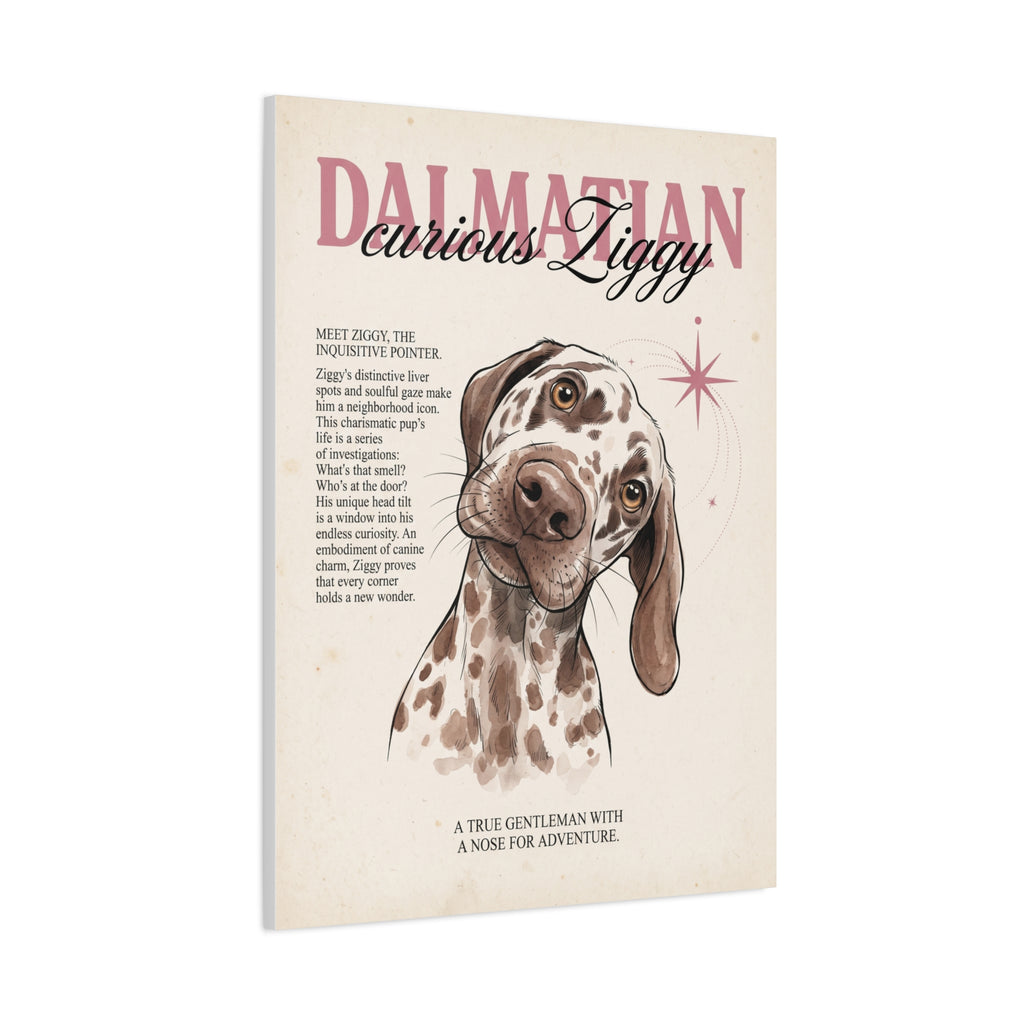 Curious Ziggy Dalmatian Matte Canvas, Vintage Sepia Dog Wall Art