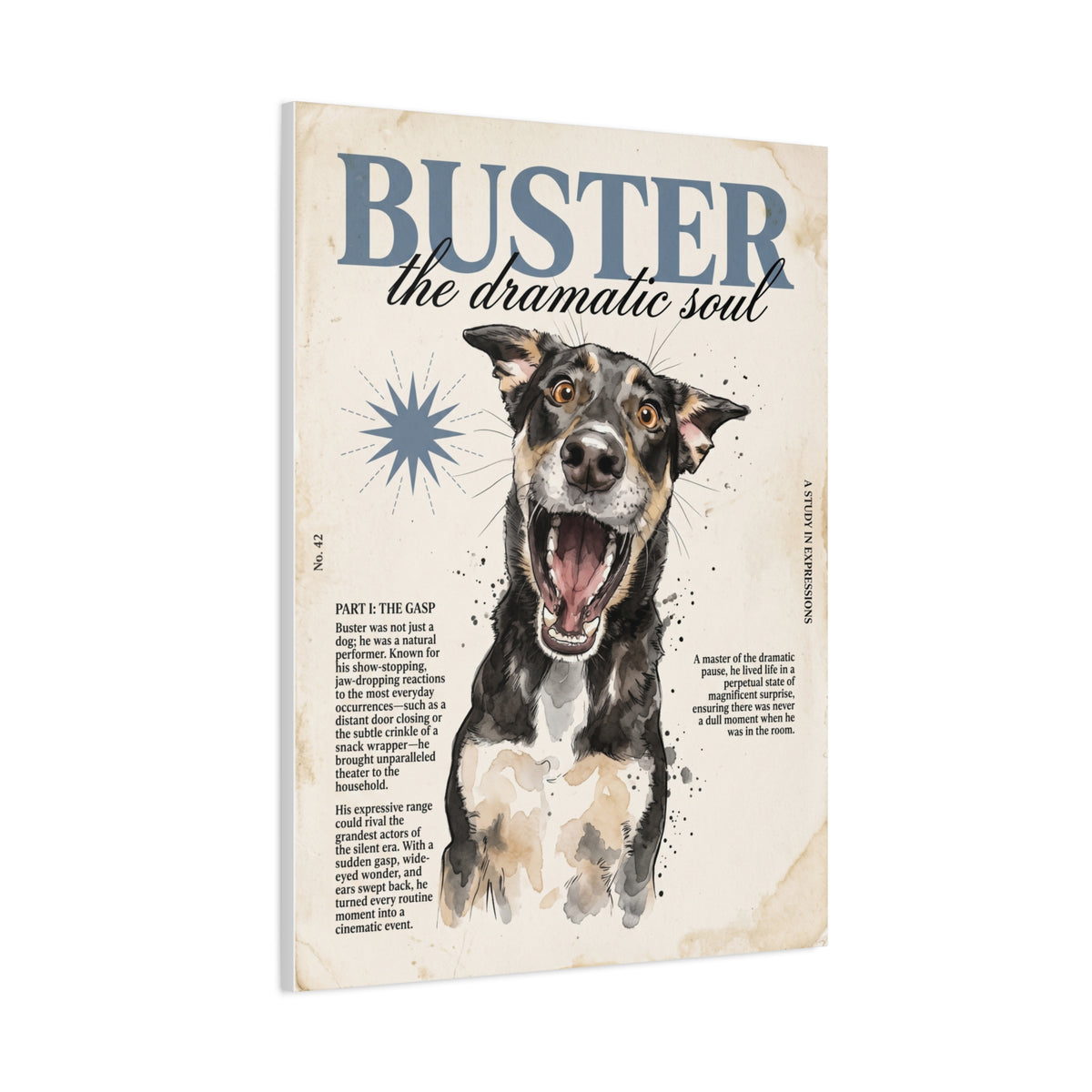 Buster the Dramatic Soul Canvas Wall Art, Pet Portrait Matte Stretched Print