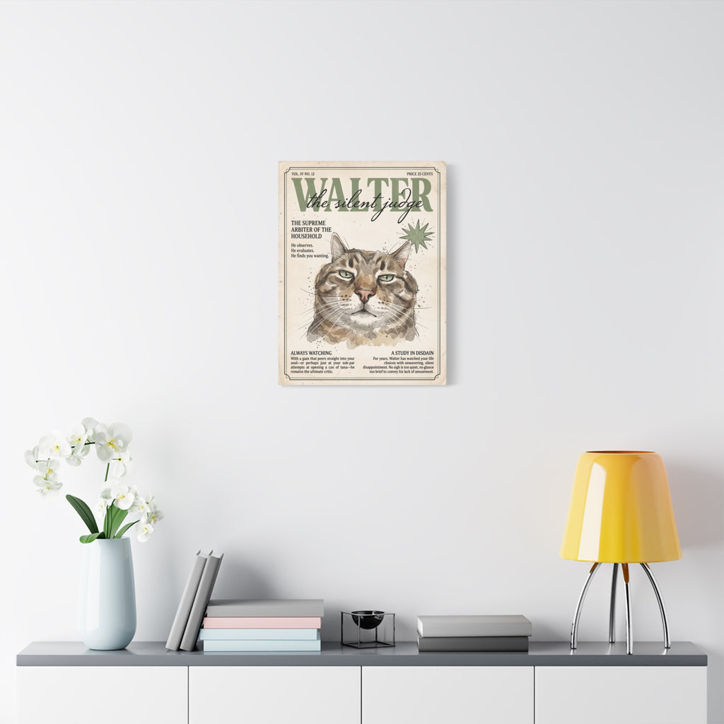 Walter the Silent Judge Cat Canvas Print, Vintage Magazine Pet Portrait