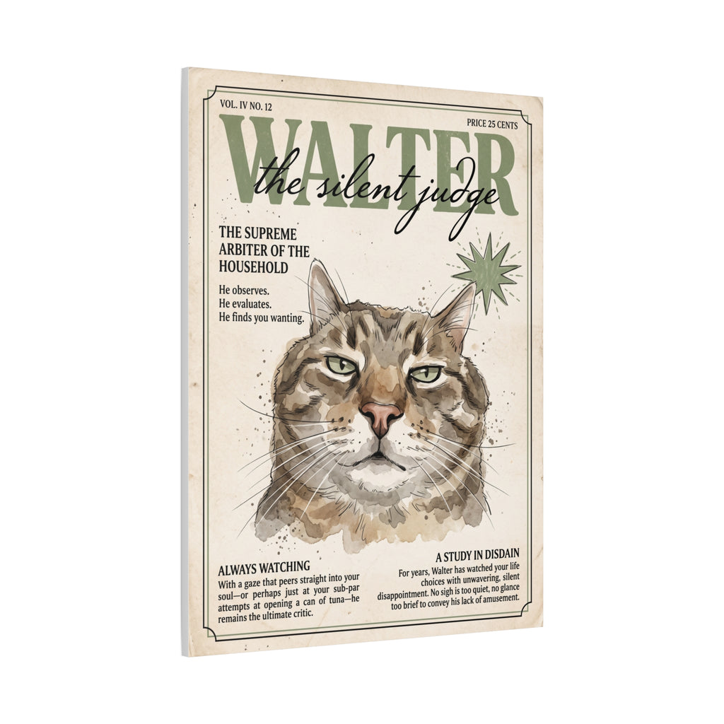 Walter the Silent Judge Cat Canvas Print, Vintage Magazine Pet Portrait