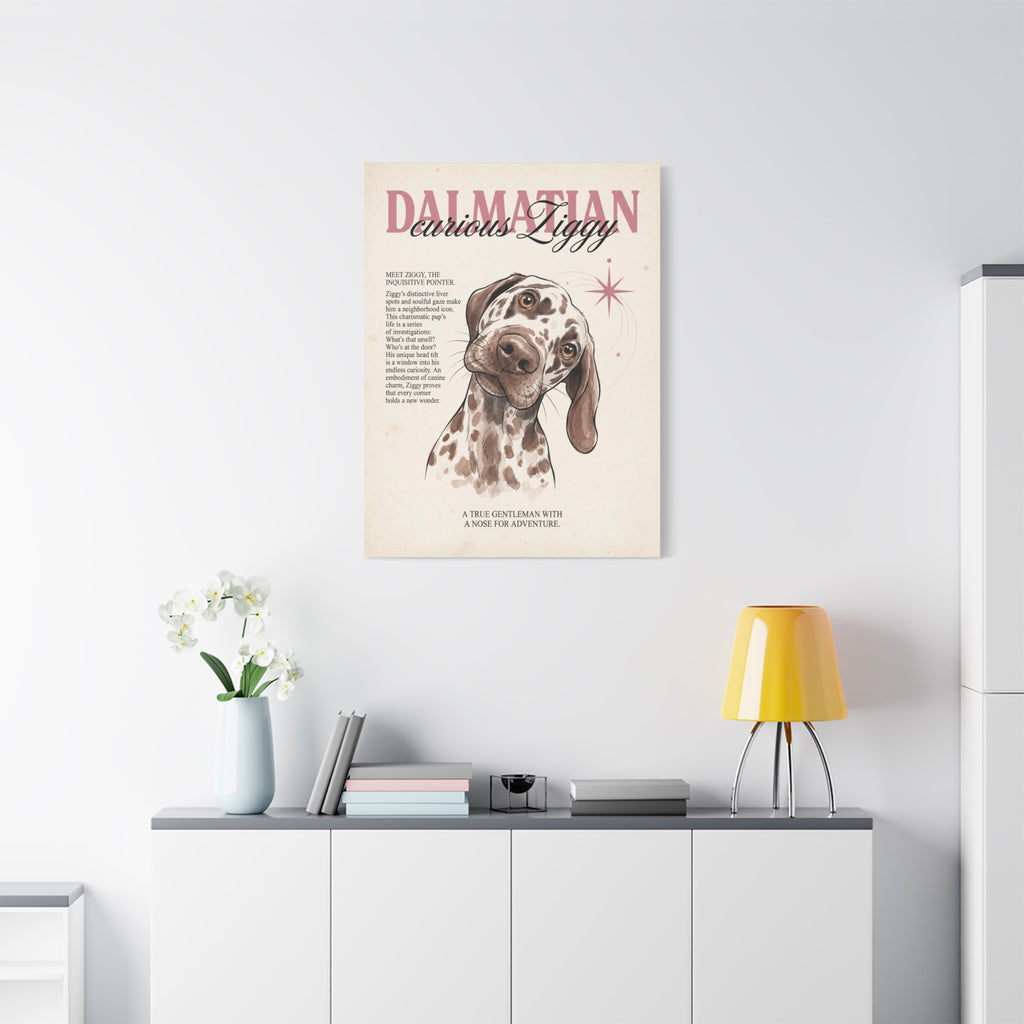 Curious Ziggy Dalmatian Matte Canvas, Vintage Sepia Dog Wall Art