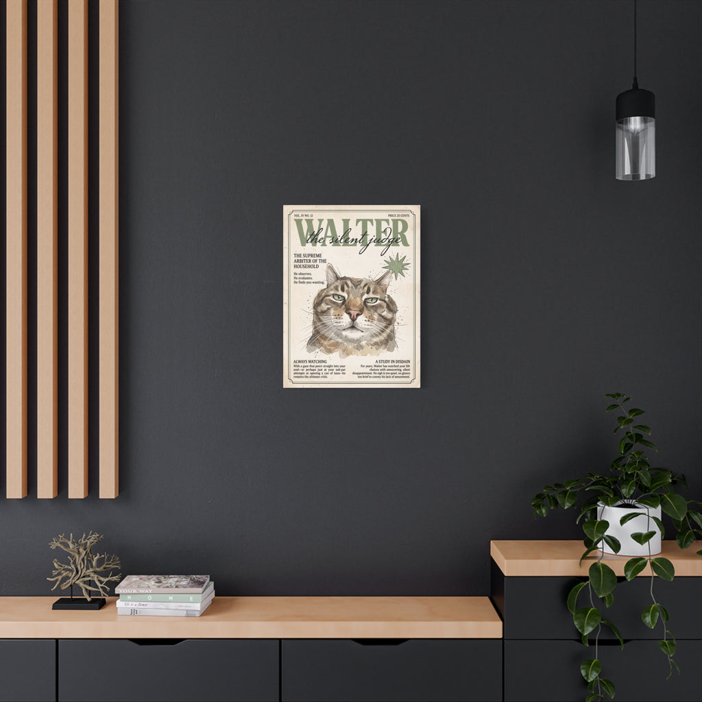 Walter the Silent Judge Cat Canvas Print, Vintage Magazine Pet Portrait