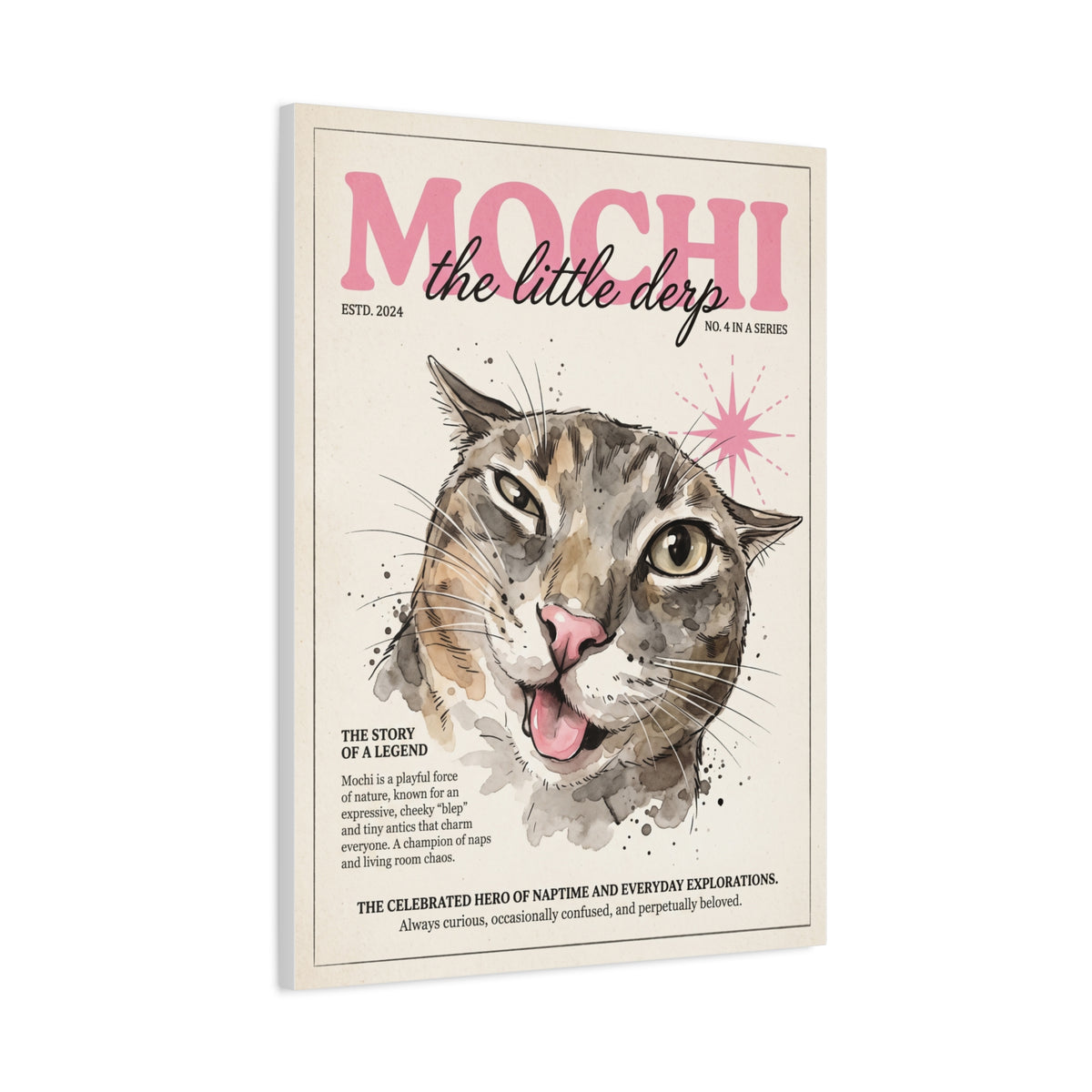 Mochi the Little Derp, Whimsical Cat Matte Stretched Canvas
