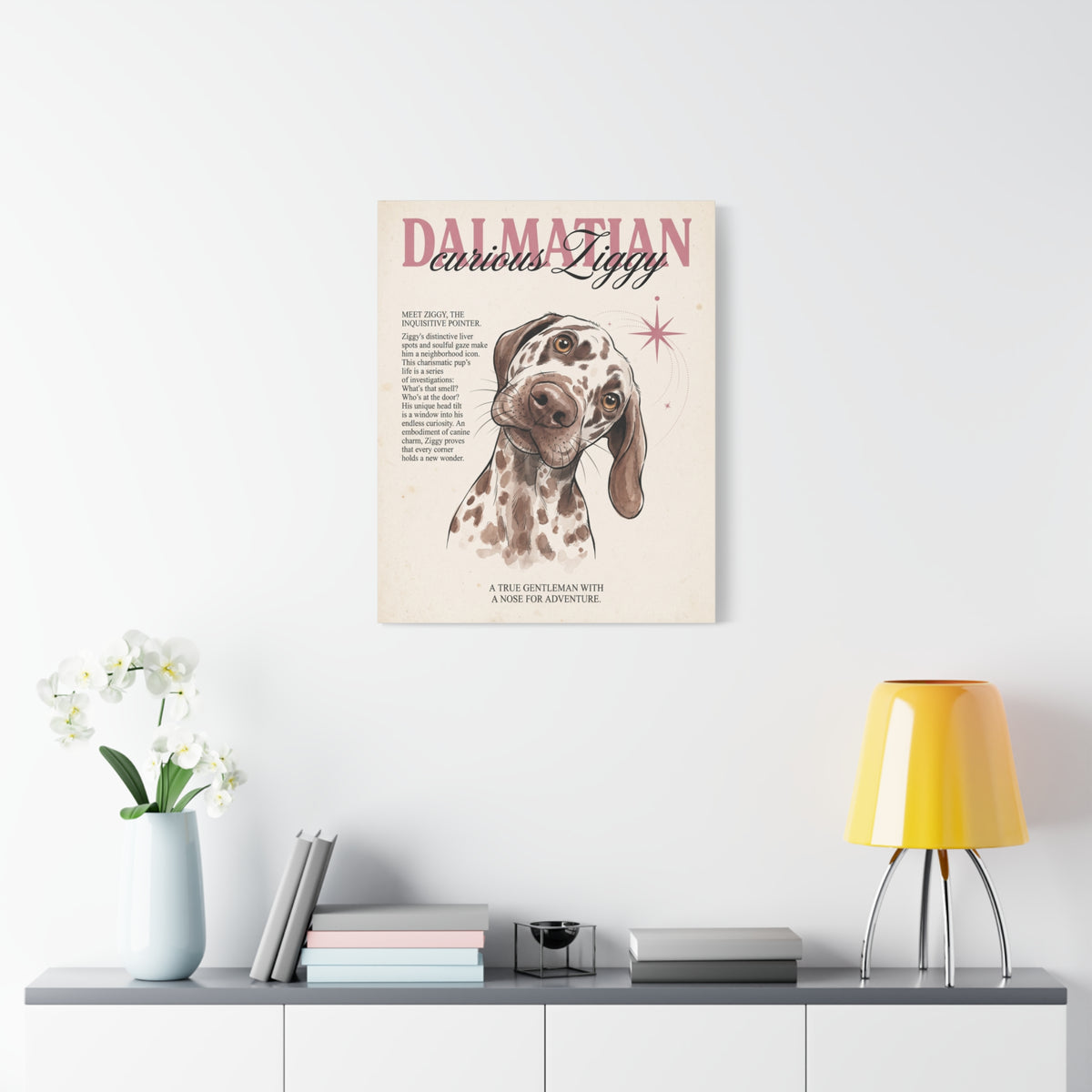 Curious Ziggy Dalmatian Matte Canvas, Vintage Sepia Dog Wall Art
