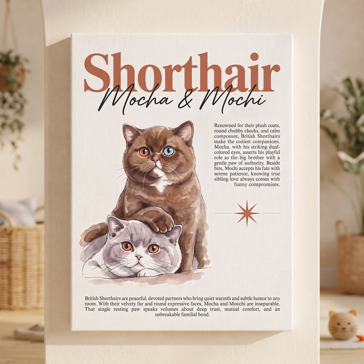 British Shorthair Cats Canvas Print, "Mocha & Mochi" Matte Stretched Wall Art