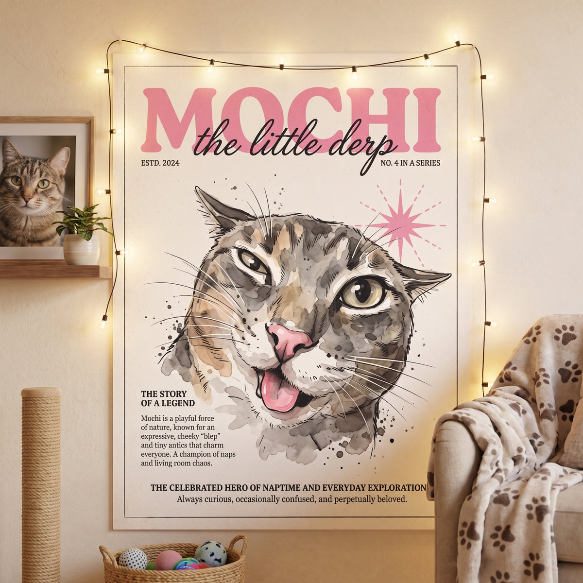Mochi the Little Derp, Whimsical Cat Matte Stretched Canvas