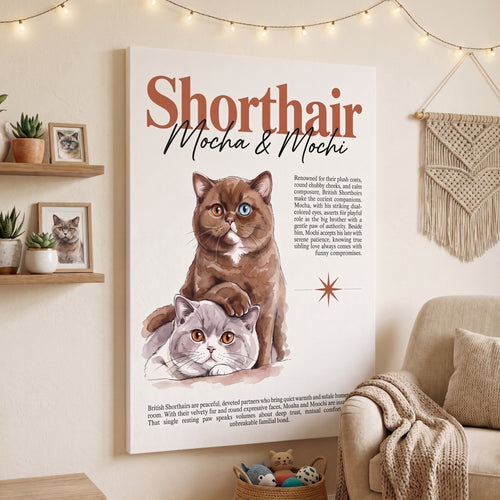 British Shorthair Cats Canvas Print, "Mocha & Mochi" Matte Stretched Wall Art