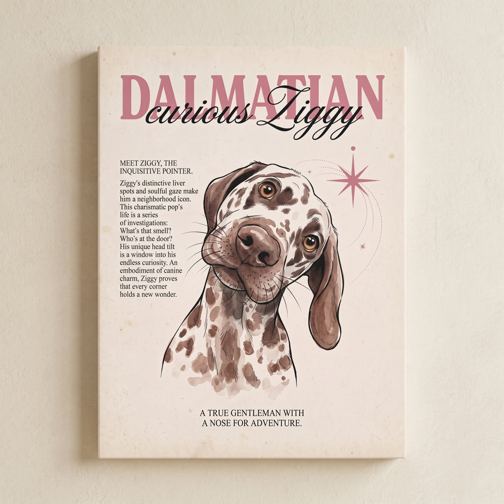 Curious Ziggy Dalmatian Matte Canvas, Vintage Sepia Dog Wall Art