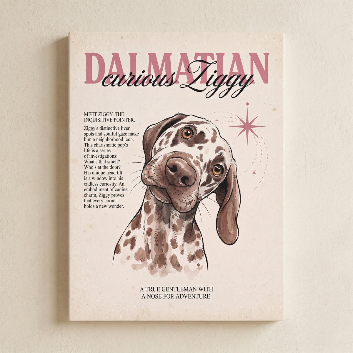 Curious Ziggy Dalmatian Matte Canvas, Vintage Sepia Dog Wall Art