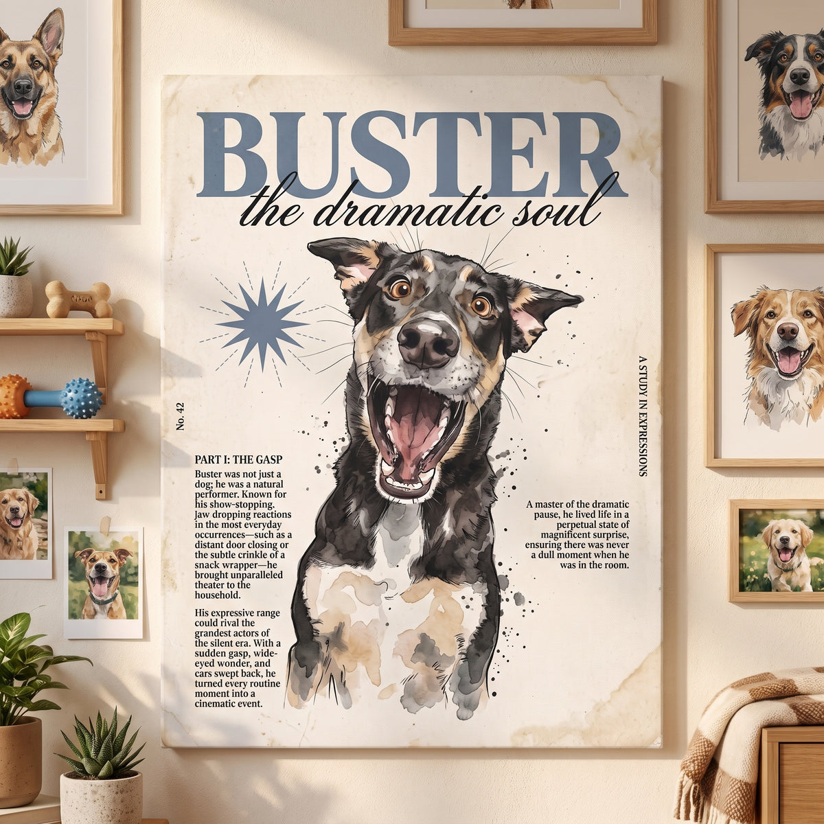 Buster the Dramatic Soul Canvas Wall Art, Pet Portrait Matte Stretched Print