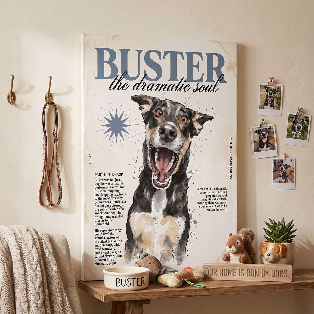 Buster the Dramatic Soul Canvas Wall Art, Pet Portrait Matte Stretched Print