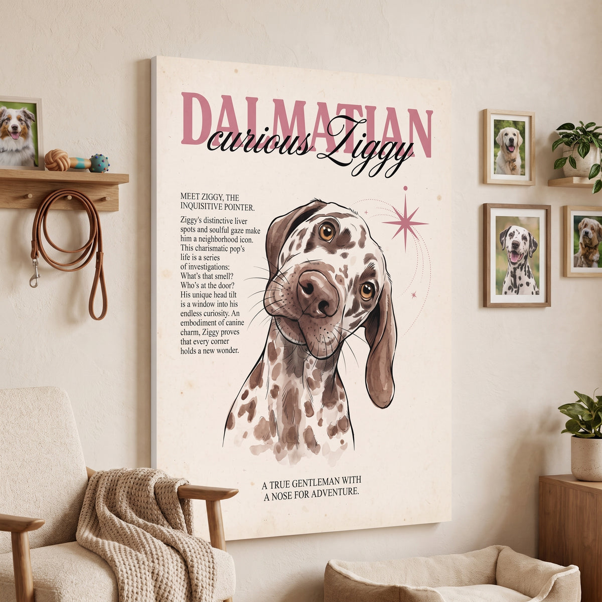 Curious Ziggy Dalmatian Matte Canvas, Vintage Sepia Dog Wall Art
