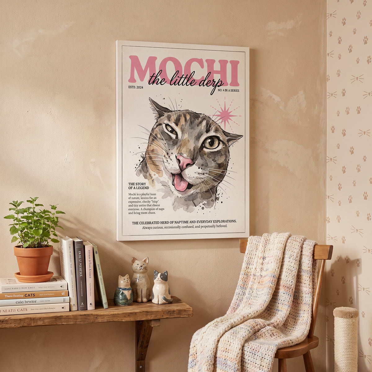 Mochi the Little Derp, Whimsical Cat Matte Stretched Canvas