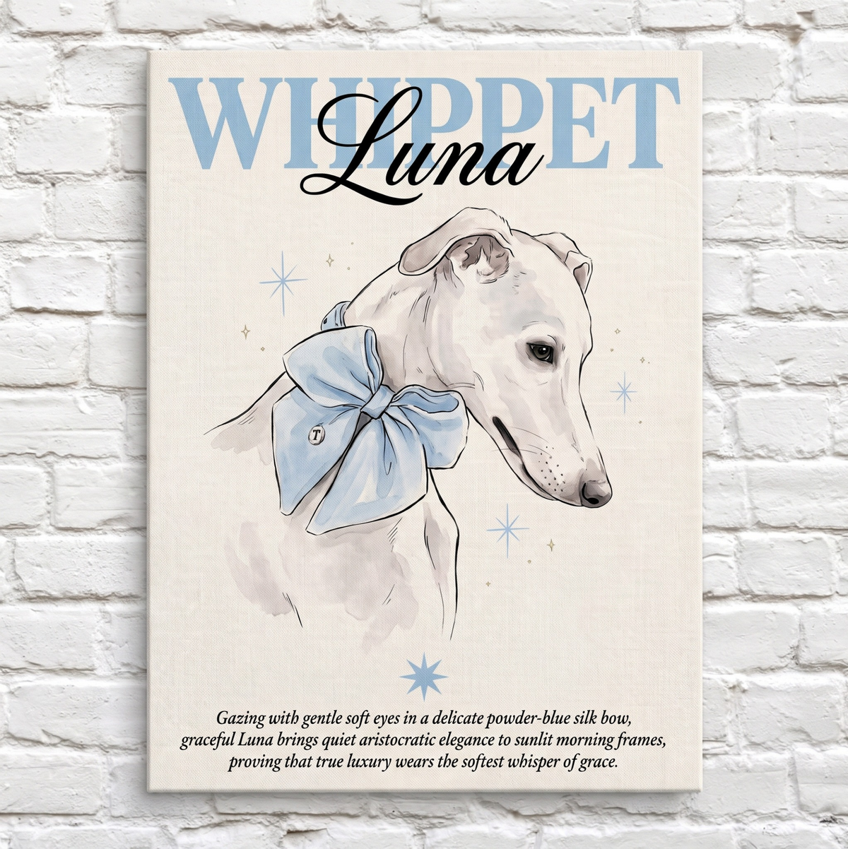 Luna The White Whippet Canvas 45x60 cm / 18x24″