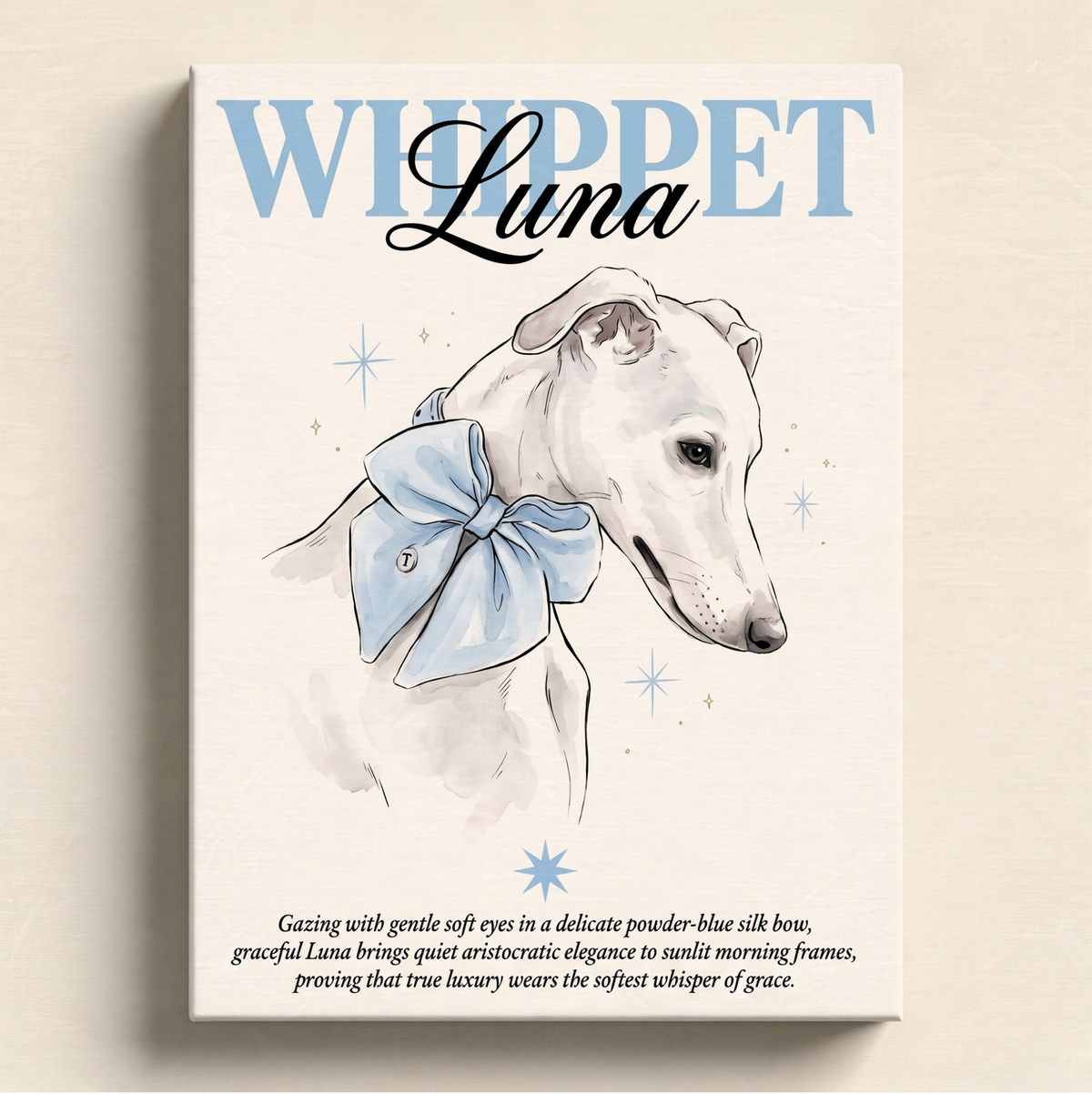 Luna The White Whippet Canvas 45x60 cm / 18x24″