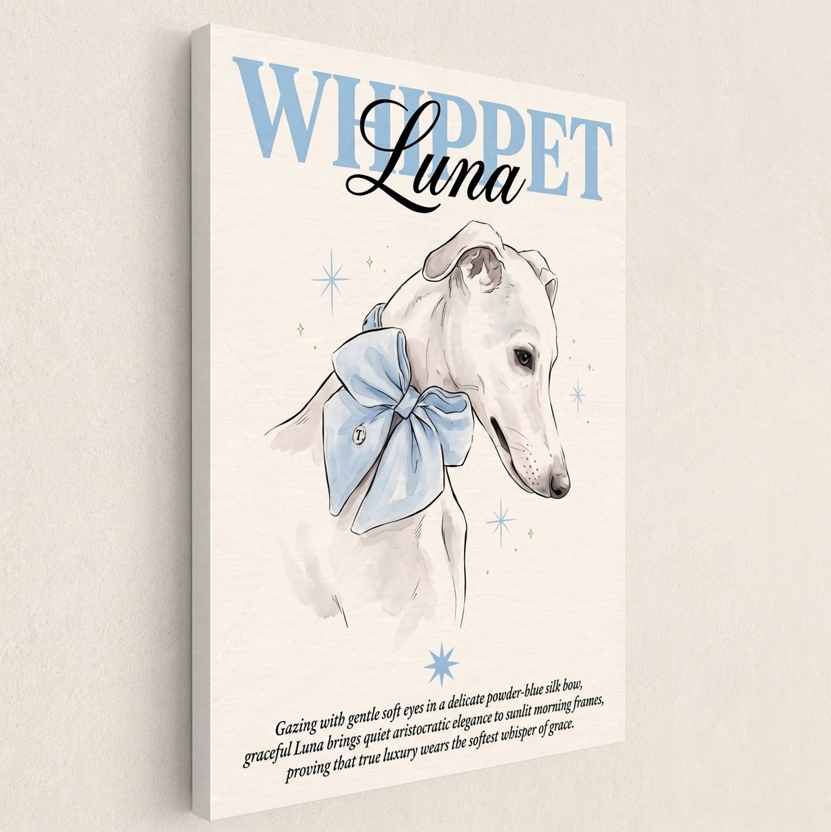 Luna The White Whippet Canvas 45x60 cm / 18x24″