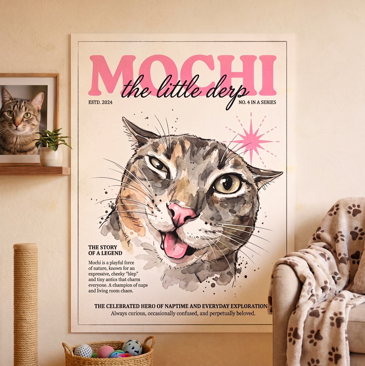 Mochi the Little Derp, Whimsical Cat Matte Stretched Canvas