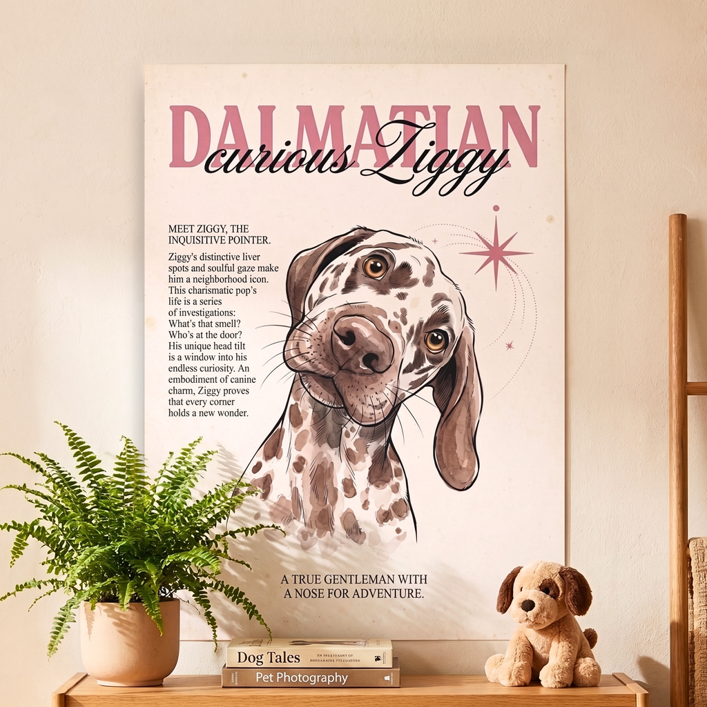 Curious Ziggy Dalmatian Matte Canvas, Vintage Sepia Dog Wall Art